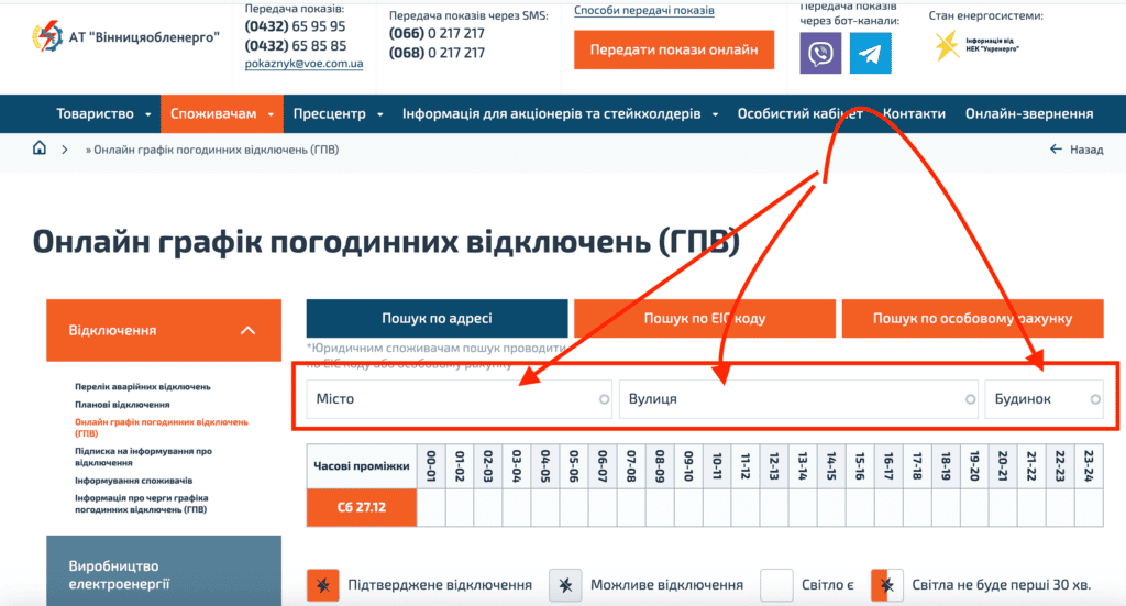 Винницкая область и город Винница где узнать какая у вас группа и график отключения